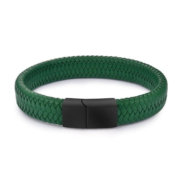 Men Jewelry Black/Brown Braided Leather Bracelet Stainless Steel Magnetic Clasp Fashion Bangles 18.5/22/20.5cm