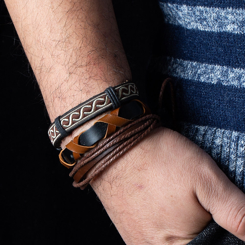 12 Style Metal Leather Bracelets Men Jewelry Vintage Classic Retro Plant Charm Bracelet Bangles Homme Male Jewellry 20.5CM