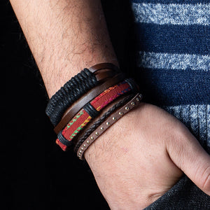 12 Style Metal Leather Bracelets Men Jewelry Vintage Classic Retro Plant Charm Bracelet Bangles Homme Male Jewellry 20.5CM