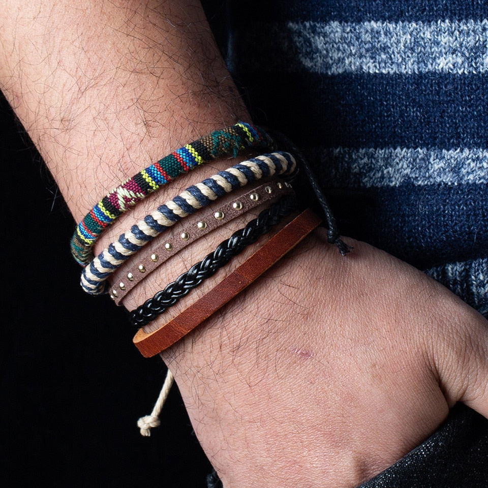 12 Style Metal Leather Bracelets Men Jewelry Vintage Classic Retro Plant Charm Bracelet Bangles Homme Male Jewellry 20.5CM