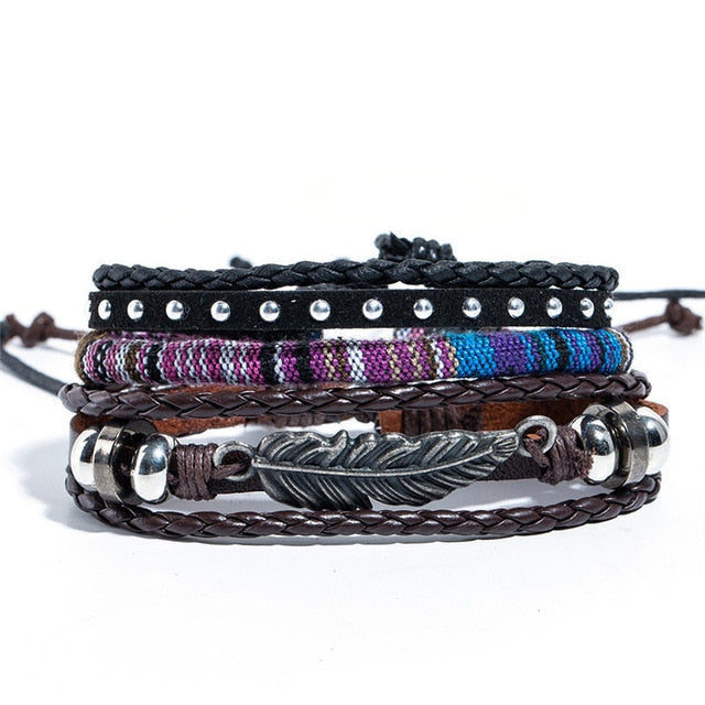 12 Style Metal Leather Bracelets Men Jewelry Vintage Classic Retro Plant Charm Bracelet Bangles Homme Male Jewellry 20.5CM