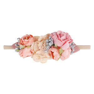 IBOWS Hair Accessories Lovely Baby Headband Fake Flower Nylon Hair Bands For Kids Artificial Floral Elastic Head Bands Headwear