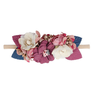 IBOWS Hair Accessories Lovely Baby Headband Fake Flower Nylon Hair Bands For Kids Artificial Floral Elastic Head Bands Headwear