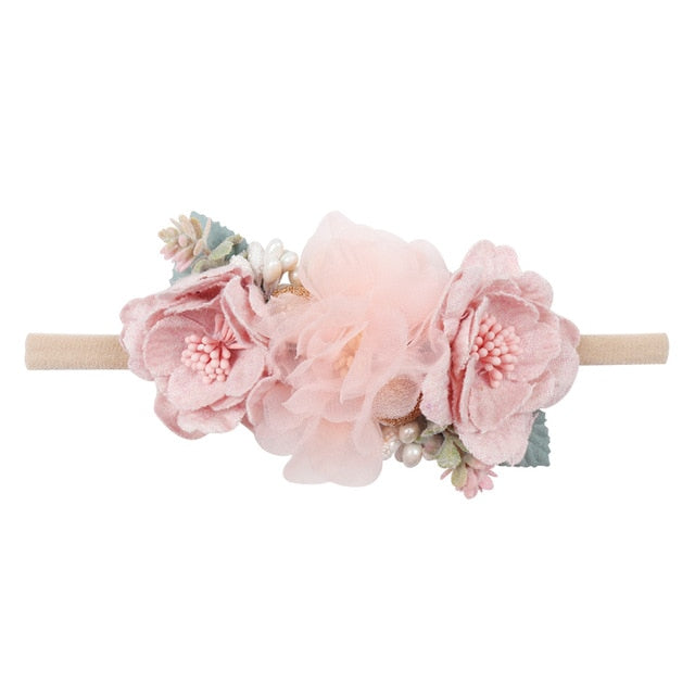 IBOWS Hair Accessories Lovely Baby Headband Fake Flower Nylon Hair Bands For Kids Artificial Floral Elastic Head Bands Headwear