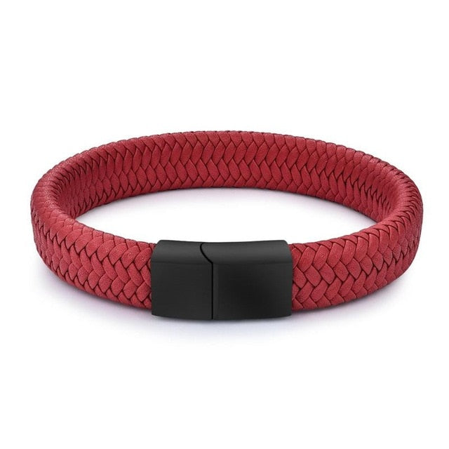 Jiayiqi 2019 Chic Braided Men Bracelet White Leather Bracelet Titanium Steel Clasp Male Jewelry Silver/Gold/Rose Gold Buckle