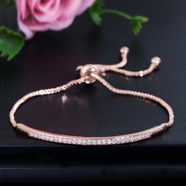 Adjustable Bracelet Bangle for Women Captivate Bar Slider Brilliant CZ Rose Gold Color Jewelry Pulseira Feminia CB089