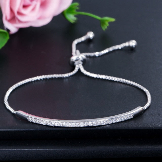 Adjustable Bracelet Bangle for Women Captivate Bar Slider Brilliant CZ Rose Gold Color Jewelry Pulseira Feminia CB089