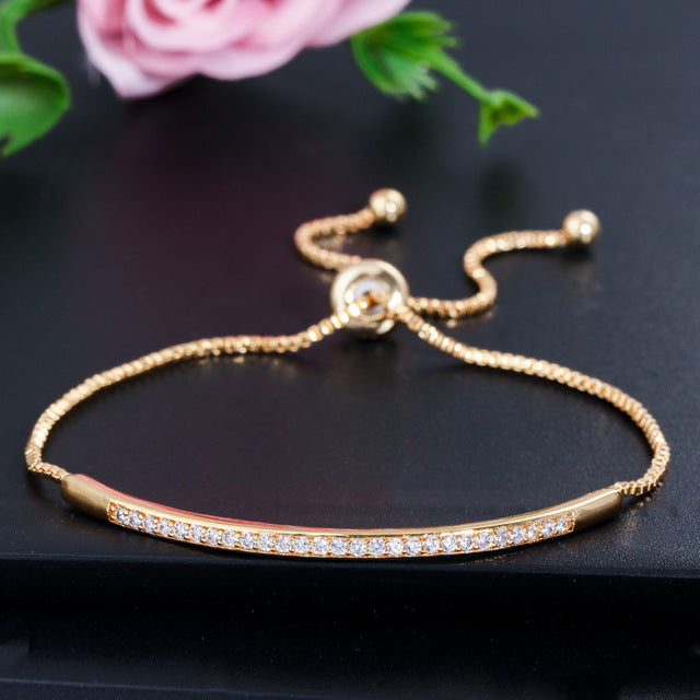 Adjustable Bracelet Bangle for Women Captivate Bar Slider Brilliant CZ Rose Gold Color Jewelry Pulseira Feminia CB089