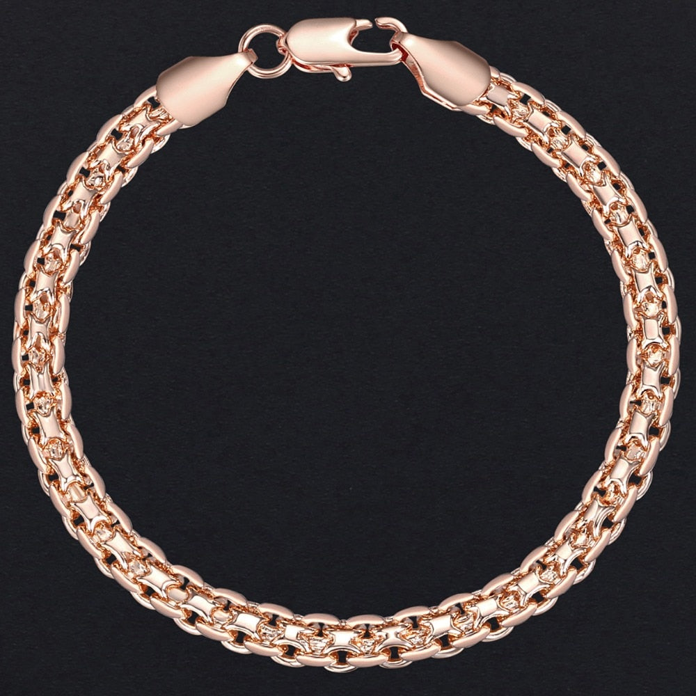 5mm Bracelet for Women Girls 585 Rose Gold Bismark Link Chain Bracelet Woman Jewelry Hot Party Jewelry Gifts 18cm 20cm GB422