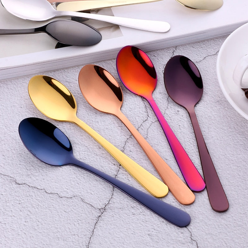 10 pcs Stainless Steel Rose gold Tea Spoon High Quality Tableware Gold Spoon Vintage Coffee Spoon For Party Free Shipping