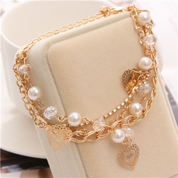 2019 New Woman Bracelets Mulitlayer Gold Chain Heart Bracelets & Bangles Charm Bracelets For Women Crystal Bracelets