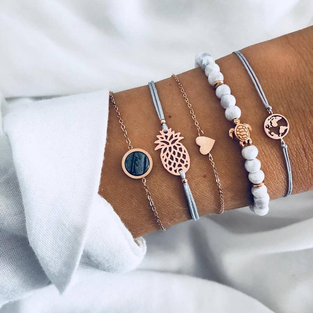30 Styles Mix Turtle Heart Pearl Wave LOVE Crystal Marble Charm Bracelets for Women  Tassel Bracelet Jewelry