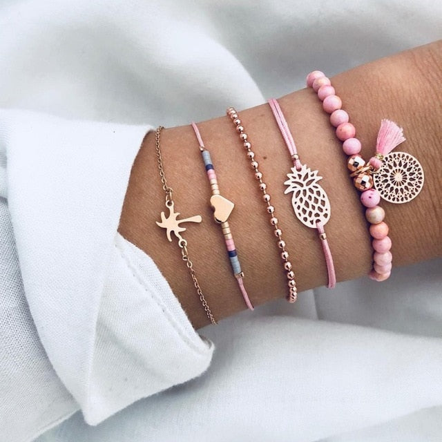 30 Styles Mix Turtle Heart Pearl Wave LOVE Crystal Marble Charm Bracelets for Women  Tassel Bracelet Jewelry