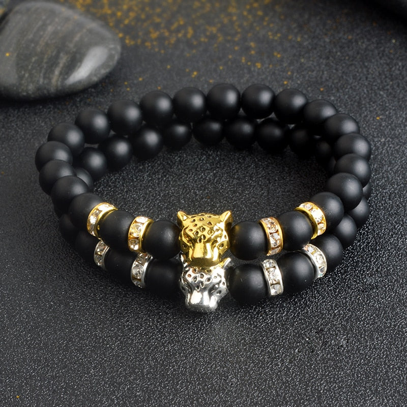 Natural Stone Beads Men Bracelets Lucky Charm Matte Black 8mm Bead Onyx Stone Matt Tiger Leopard Bracelets For Men Jewelry gift