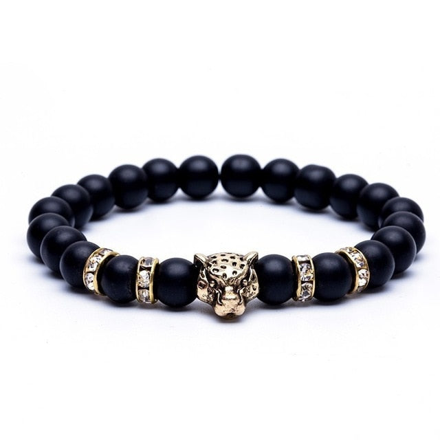 Natural Stone Beads Men Bracelets Lucky Charm Matte Black 8mm Bead Onyx Stone Matt Tiger Leopard Bracelets For Men Jewelry gift