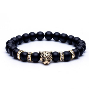 Natural Stone Beads Men Bracelets Lucky Charm Matte Black 8mm Bead Onyx Stone Matt Tiger Leopard Bracelets For Men Jewelry gift