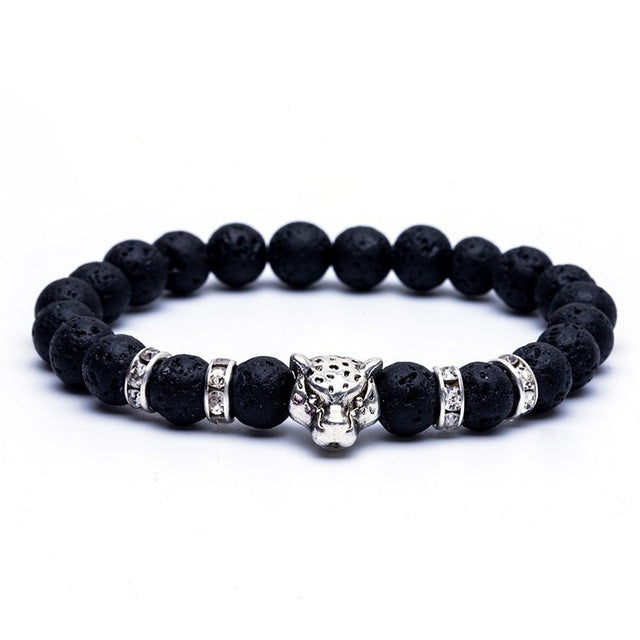 Natural Stone Beads Men Bracelets Lucky Charm Matte Black 8mm Bead Onyx Stone Matt Tiger Leopard Bracelets For Men Jewelry gift