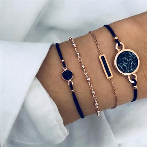 Bohemian Black Beads Chain Bracelets Bangles For Women Fashion Heart Compass Gold Color Chain Bracelets Sets Jewelry Gifts