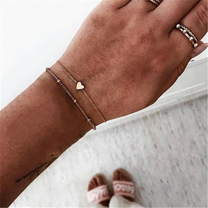 Bohemian Black Beads Chain Bracelets Bangles For Women Fashion Heart Compass Gold Color Chain Bracelets Sets Jewelry Gifts