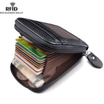 Men's Wallet Genuine Leather Credit Card Holder RFID Blocking Material ,Zipper Pocket Thin.