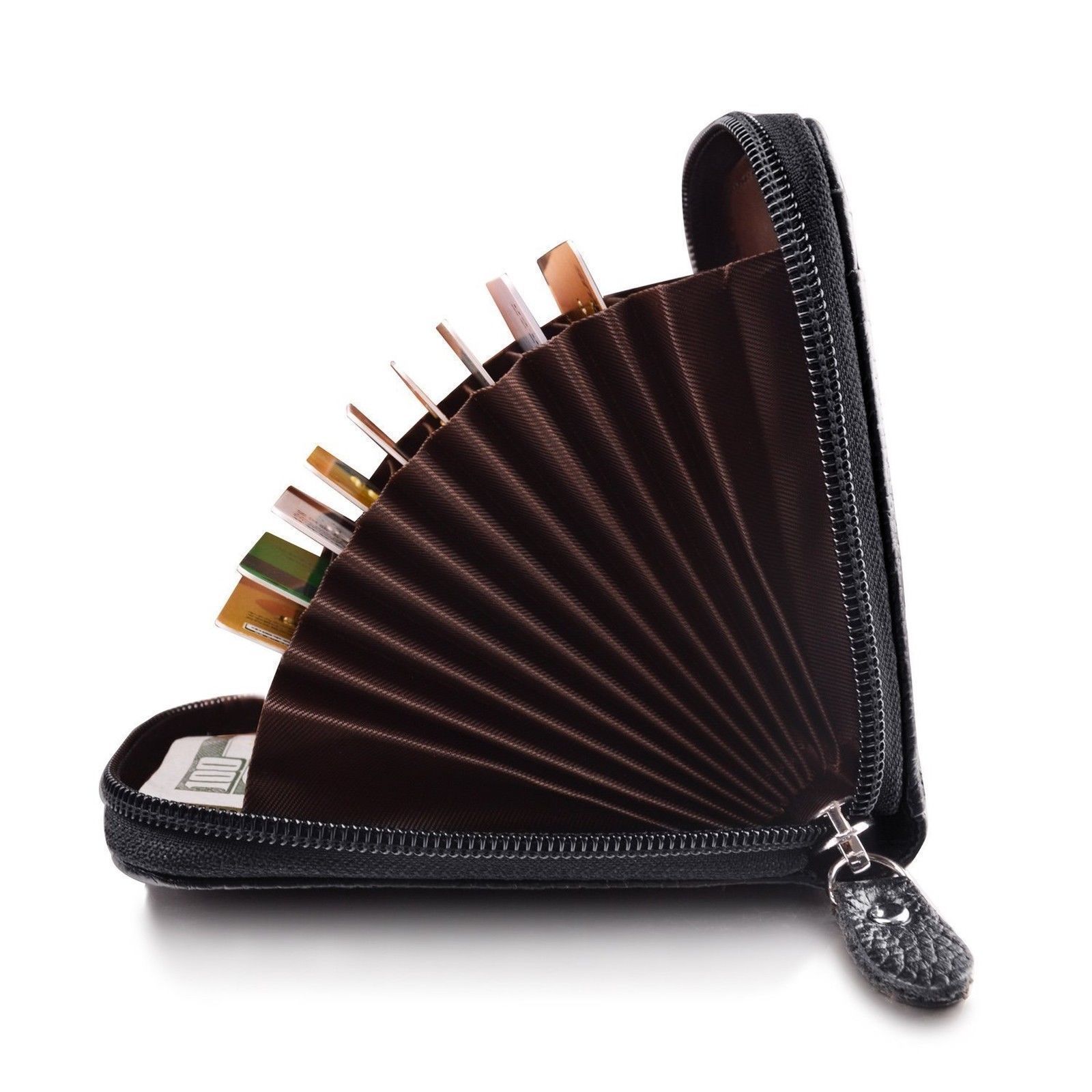 Men's Wallet Genuine Leather Credit Card Holder RFID Blocking Material ,Zipper Pocket Thin.