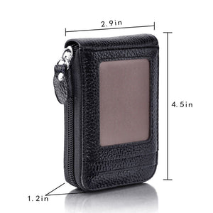 Men's Wallet Genuine Leather Credit Card Holder RFID Blocking Material ,Zipper Pocket Thin.