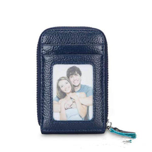 Men's Wallet Genuine Leather Credit Card Holder RFID Blocking Material ,Zipper Pocket Thin.