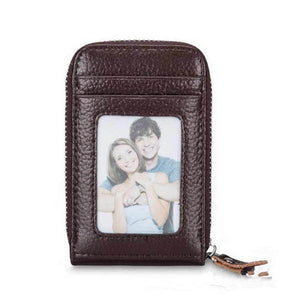 Men's Wallet Genuine Leather Credit Card Holder RFID Blocking Material ,Zipper Pocket Thin.
