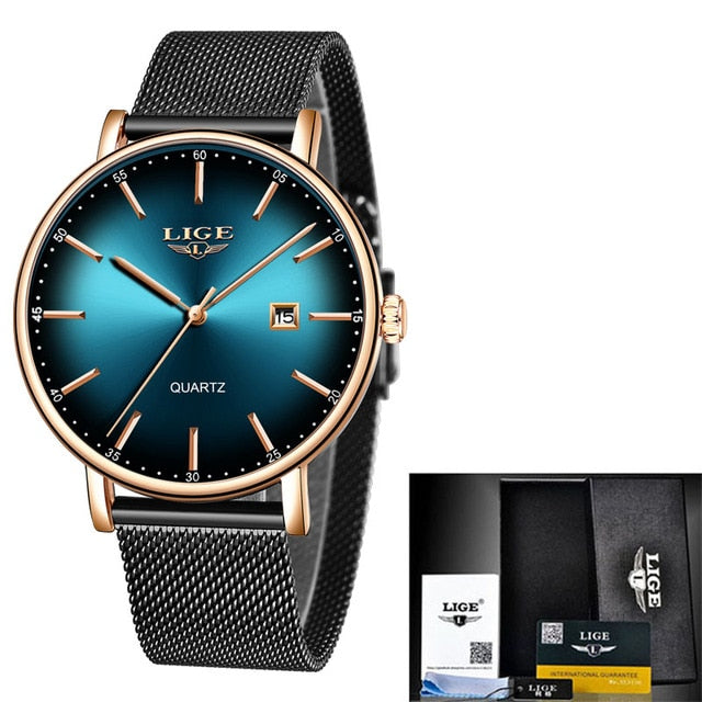 Fashion Men Watches Top Brand Luxury Blue Waterproof Watches, Ultra Thin Date Simple Casual Quartz Watch Men Sports Clock
