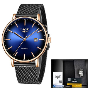Fashion Men Watches Top Brand Luxury Blue Waterproof Watches, Ultra Thin Date Simple Casual Quartz Watch Men Sports Clock