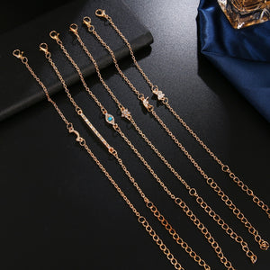 6 Pcs/Set Punk Butterfly Eye Star Moon Leaves Crystal Gem Shiny Gold Multilayer Chain Bracelet Set Women Exquisite Party Jewelry
