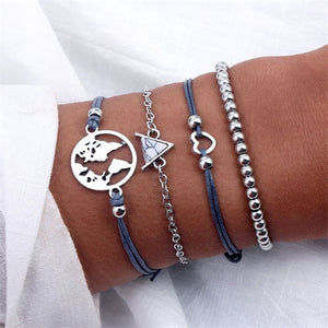 6 Pcs/Set Punk Butterfly Eye Star Moon Leaves Crystal Gem Shiny Gold Multilayer Chain Bracelet Set Women Exquisite Party Jewelry