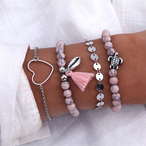 6 Pcs/Set Punk Butterfly Eye Star Moon Leaves Crystal Gem Shiny Gold Multilayer Chain Bracelet Set Women Exquisite Party Jewelry