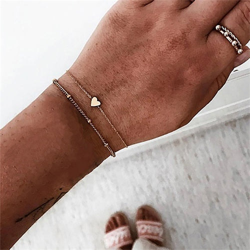 6 Pcs/Set Punk Butterfly Eye Star Moon Leaves Crystal Gem Shiny Gold Multilayer Chain Bracelet Set Women Exquisite Party Jewelry