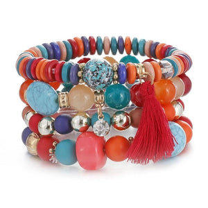 New Design 3 Layers Beaded Charms Bracelet Silver Elephant Pendant Chain Bracelet Wedding Jewelry Retro Female Bracelet