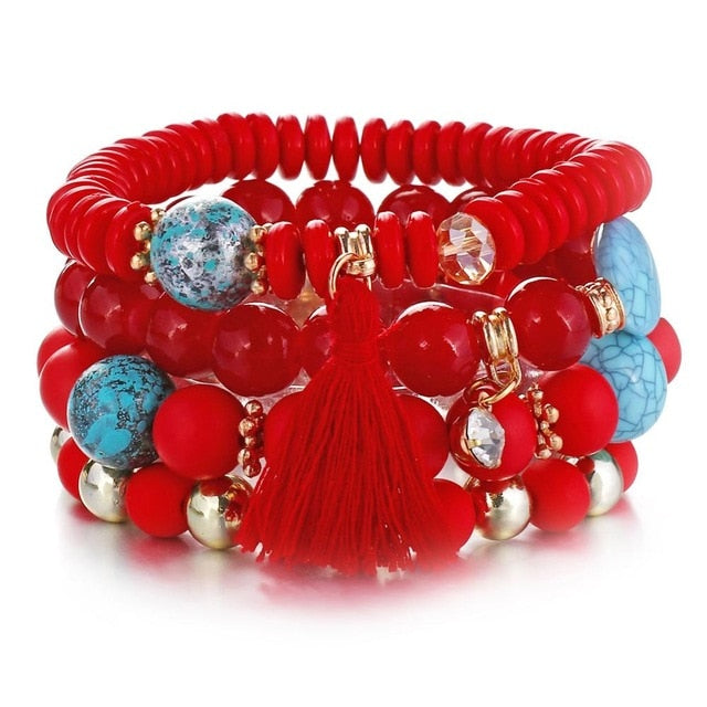 New Design 3 Layers Beaded Charms Bracelet Silver Elephant Pendant Chain Bracelet Wedding Jewelry Retro Female Bracelet