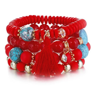 New Design 3 Layers Beaded Charms Bracelet Silver Elephant Pendant Chain Bracelet Wedding Jewelry Retro Female Bracelet