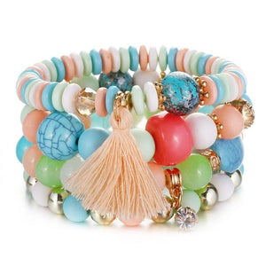 New Design 3 Layers Beaded Charms Bracelet Silver Elephant Pendant Chain Bracelet Wedding Jewelry Retro Female Bracelet