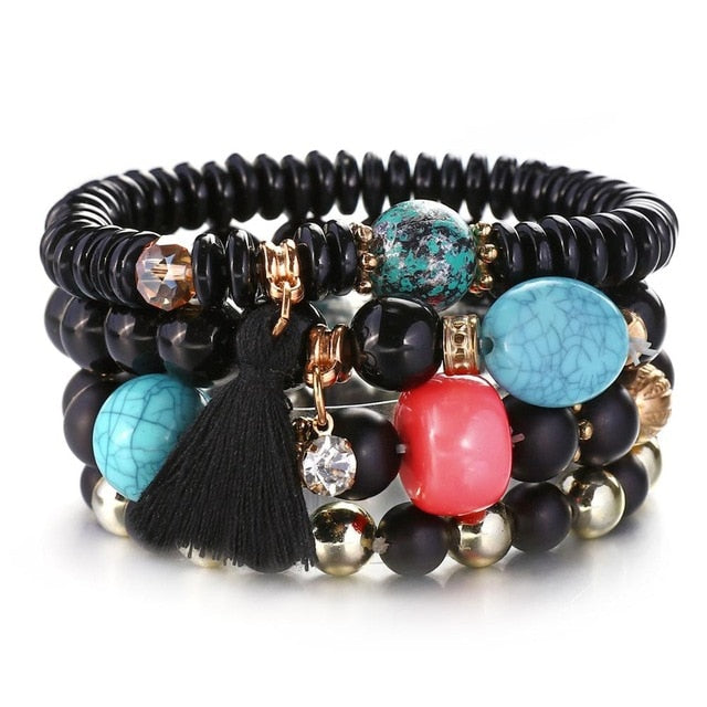 New Design 3 Layers Beaded Charms Bracelet Silver Elephant Pendant Chain Bracelet Wedding Jewelry Retro Female Bracelet