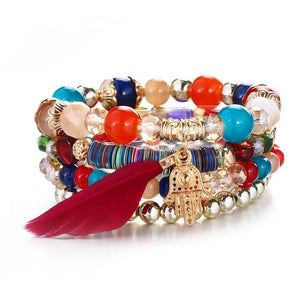 New Design 3 Layers Beaded Charms Bracelet Silver Elephant Pendant Chain Bracelet Wedding Jewelry Retro Female Bracelet