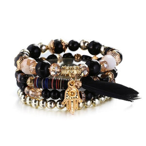 New Design 3 Layers Beaded Charms Bracelet Silver Elephant Pendant Chain Bracelet Wedding Jewelry Retro Female Bracelet