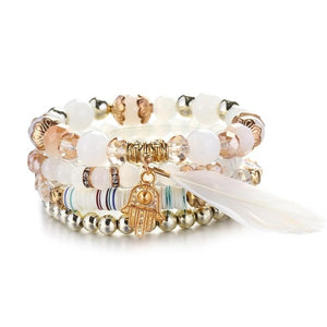 New Design 3 Layers Beaded Charms Bracelet Silver Elephant Pendant Chain Bracelet Wedding Jewelry Retro Female Bracelet