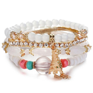 New Design 3 Layers Beaded Charms Bracelet Silver Elephant Pendant Chain Bracelet Wedding Jewelry Retro Female Bracelet