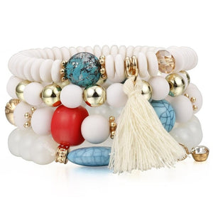New Design 3 Layers Beaded Charms Bracelet Silver Elephant Pendant Chain Bracelet Wedding Jewelry Retro Female Bracelet