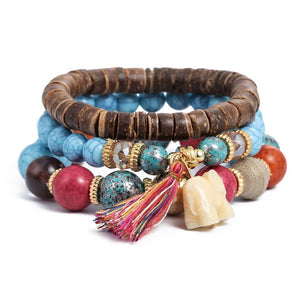 New Design 3 Layers Beaded Charms Bracelet Silver Elephant Pendant Chain Bracelet Wedding Jewelry Retro Female Bracelet