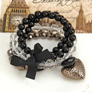 New Design 3 Layers Beaded Charms Bracelet Silver Elephant Pendant Chain Bracelet Wedding Jewelry Retro Female Bracelet