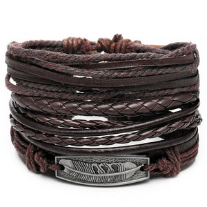 Vintage Leaf Feather Multilayer Leather Bracelet Men Fashion Braided Handmade Star Rope Wrap Bracelets & Bangles Male Gift