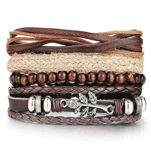 Vintage Leaf Feather Multilayer Leather Bracelet Men Fashion Braided Handmade Star Rope Wrap Bracelets & Bangles Male Gift