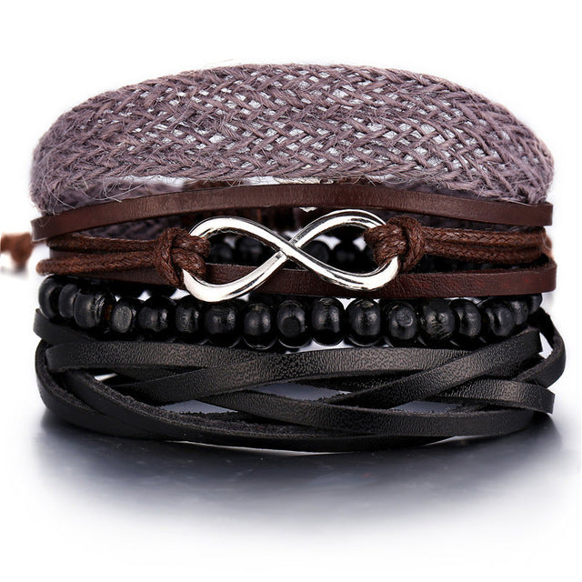 Vintage Leaf Feather Multilayer Leather Bracelet Men Fashion Braided Handmade Star Rope Wrap Bracelets & Bangles Male Gift