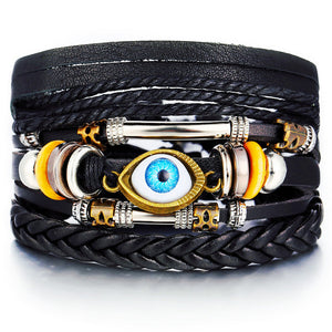 Vintage Leaf Feather Multilayer Leather Bracelet Men Fashion Braided Handmade Star Rope Wrap Bracelets & Bangles Male Gift